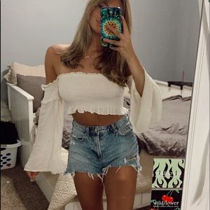 American Threads Flare Sleeve Crop Top